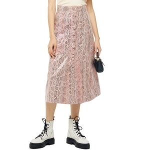 TOPSHOP Leather Snake Skin Print Button Midi Skirt